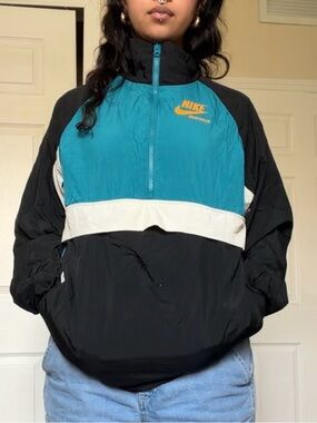 NIKE Teal, Black & White Half-Zip Pullover Windbreaker